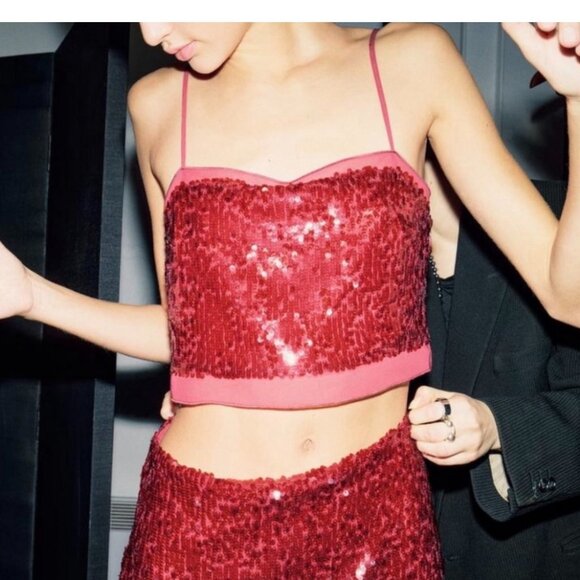 NWT ZARA Dark Red Sequin Crop - Picture 1 of 3